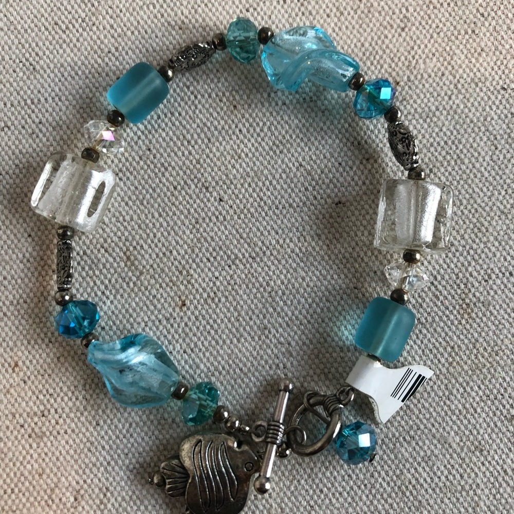 Artisan Aqua glass bead bracelet toggle clasp